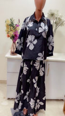 Black Floral Cord Set