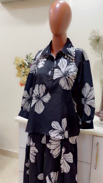 Black Floral Cord Set
